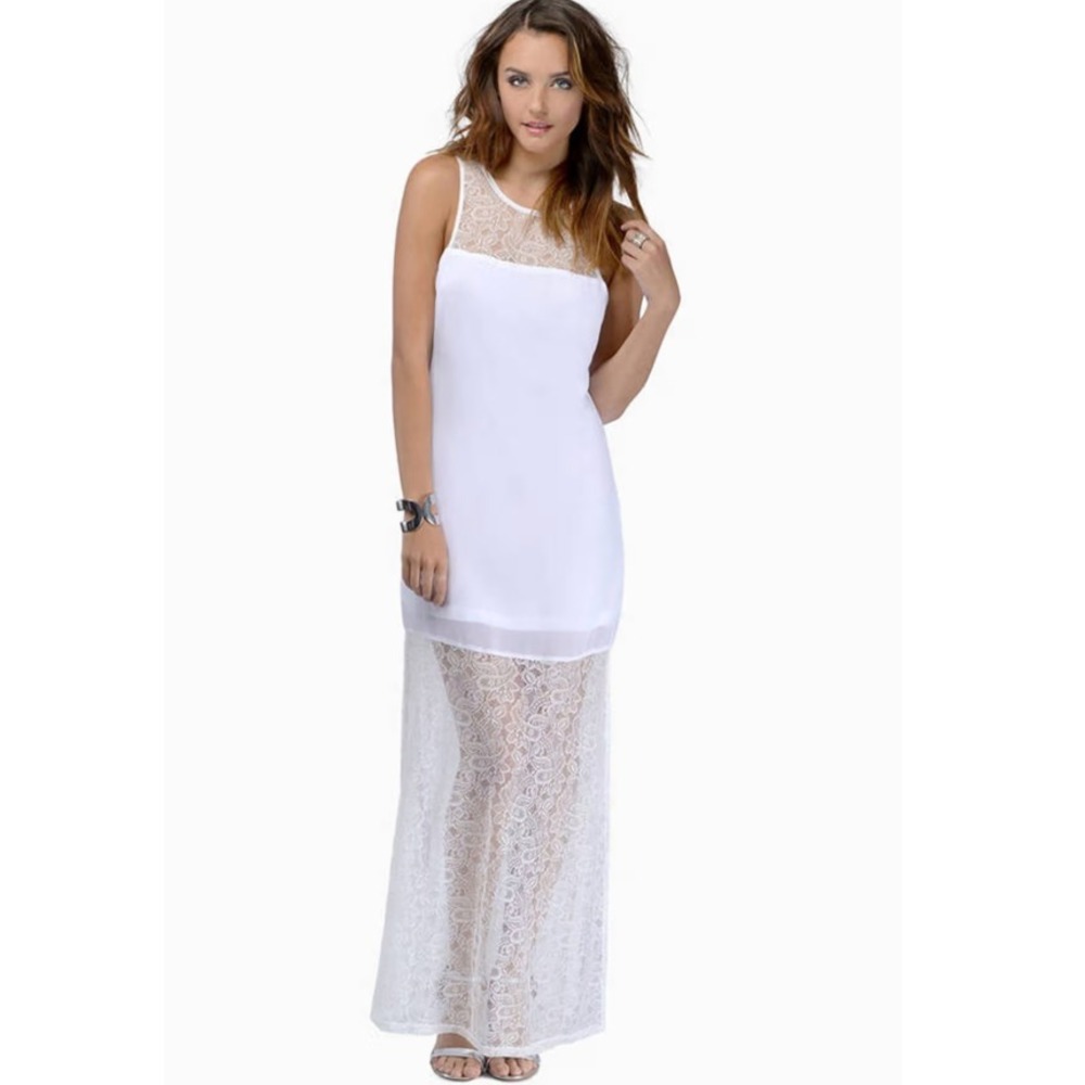 Tobi Women's Take Me Away Lace Illusion Neck Maxi Dress SM White Bohemian